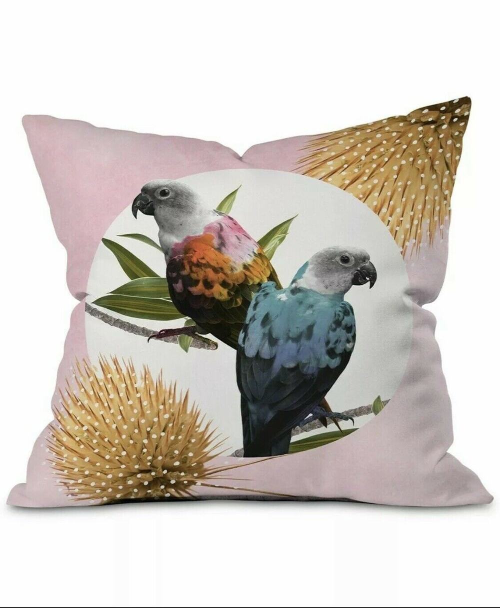 Deny Design Jolly Parrots 16" X 16" Throw Pillow Pink Multi Square Tropical Bird